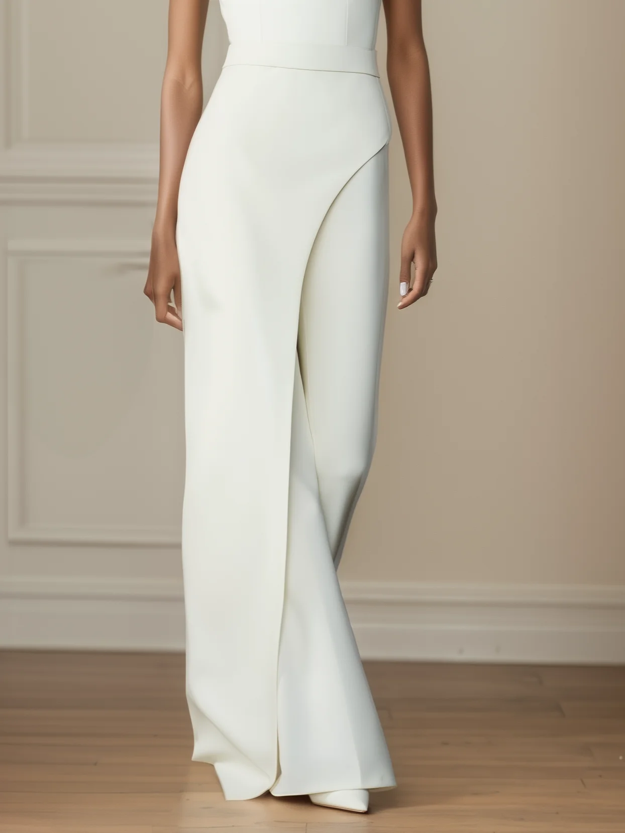 Women White Ruched One Shoulder Short Sleeve Regular Sleeve Dressy Jumpsuit