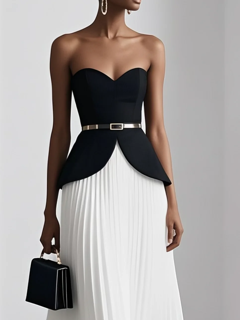 Women Pink Pleated Strapless Sleeveless Dressy Top With Skirt Two-Piece Set