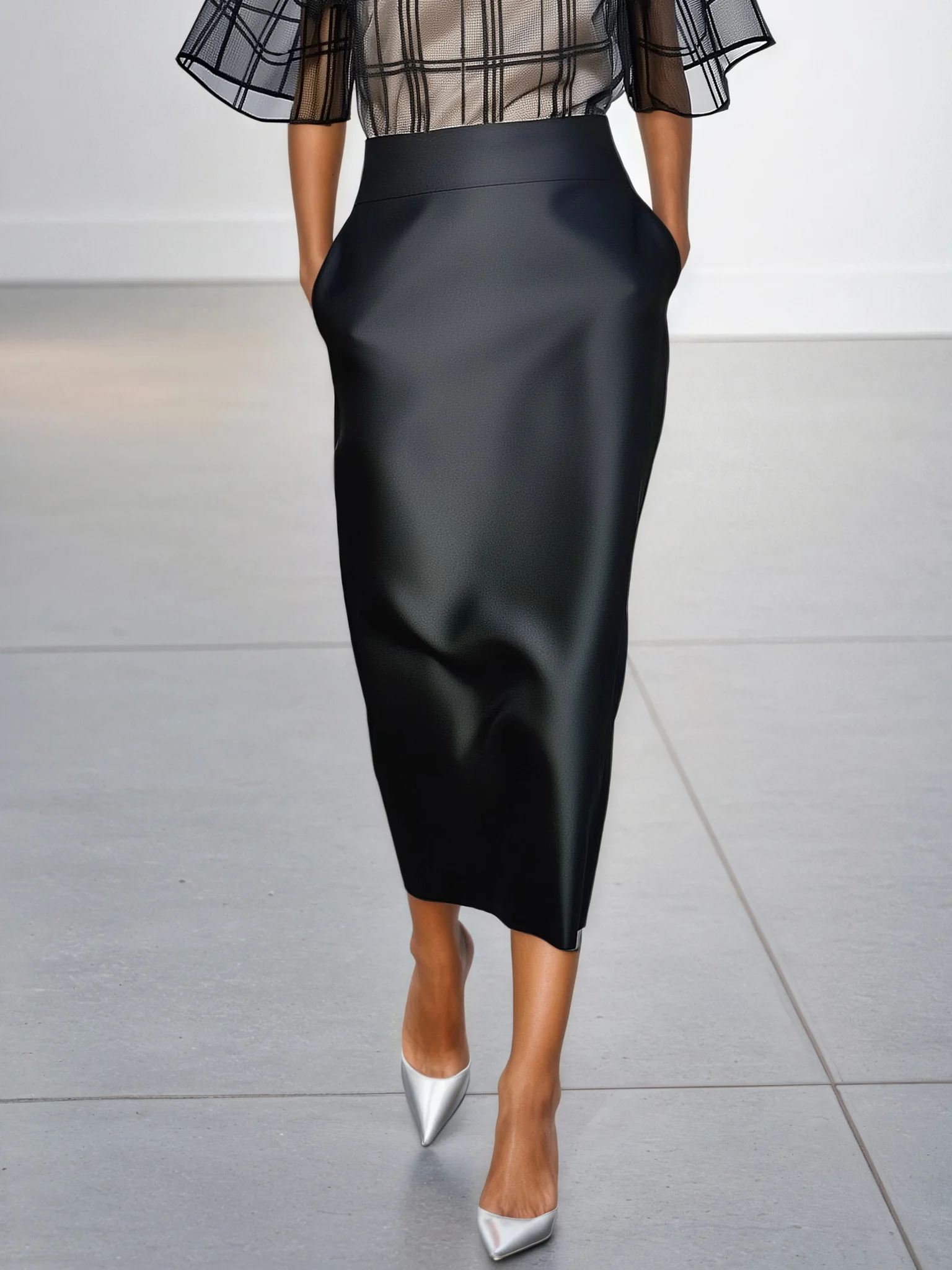Black Flocked Classic Boat Neck Half Sleeve Dolman Sleeve Sheath Midi Dress