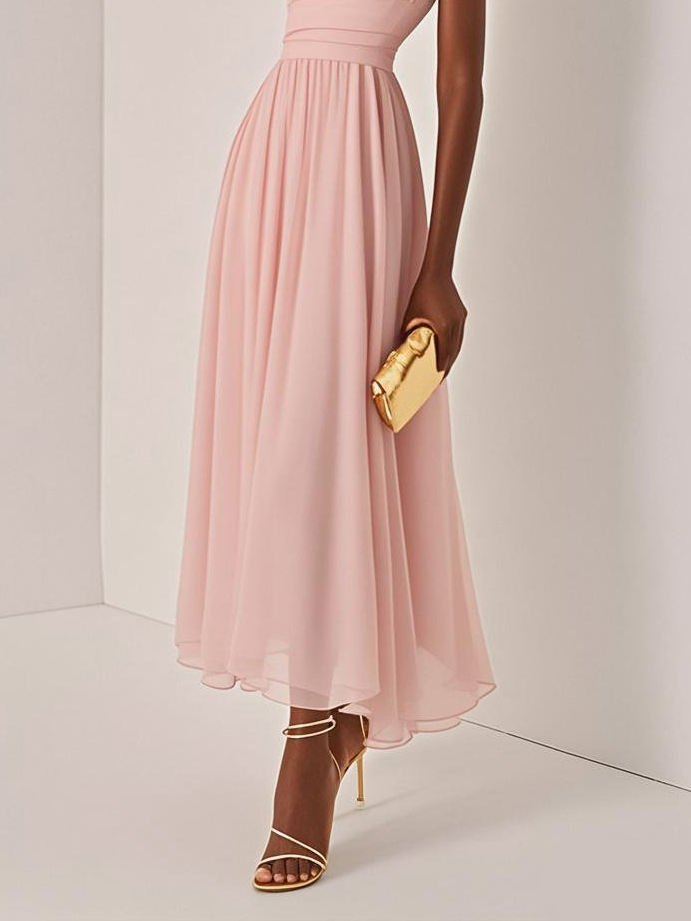 Light Blue Ruched Chiffon One Shoulder Sleeveless A-Line Maxi Dress