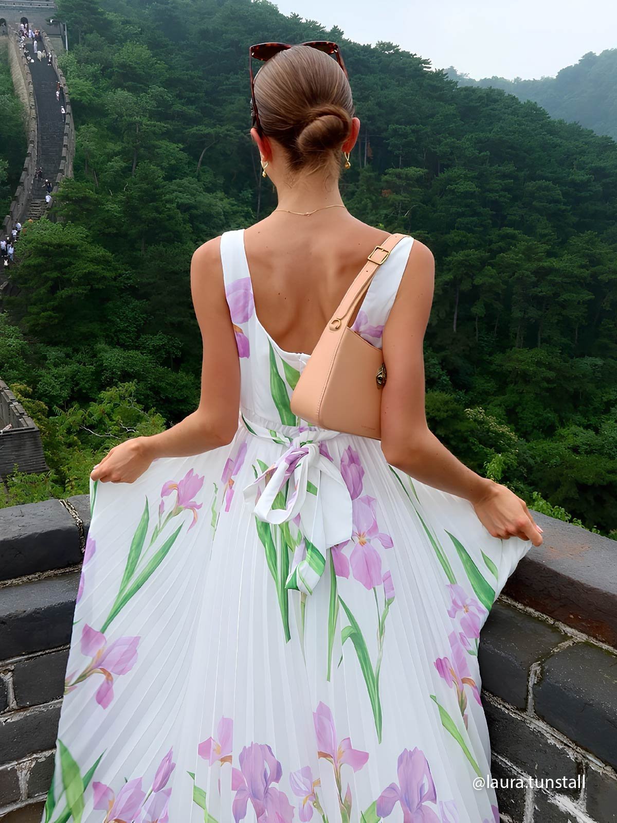 White Pleated Floral Chiffon Square Neck Sleeveless A-Line Maxi Dress