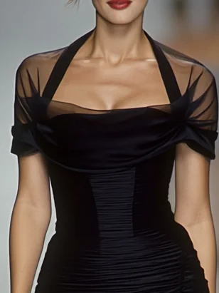 Black Split Joint Slit Velvet Square Neck Short Sleeve Raglan Sleeves A-Line Midi Dress