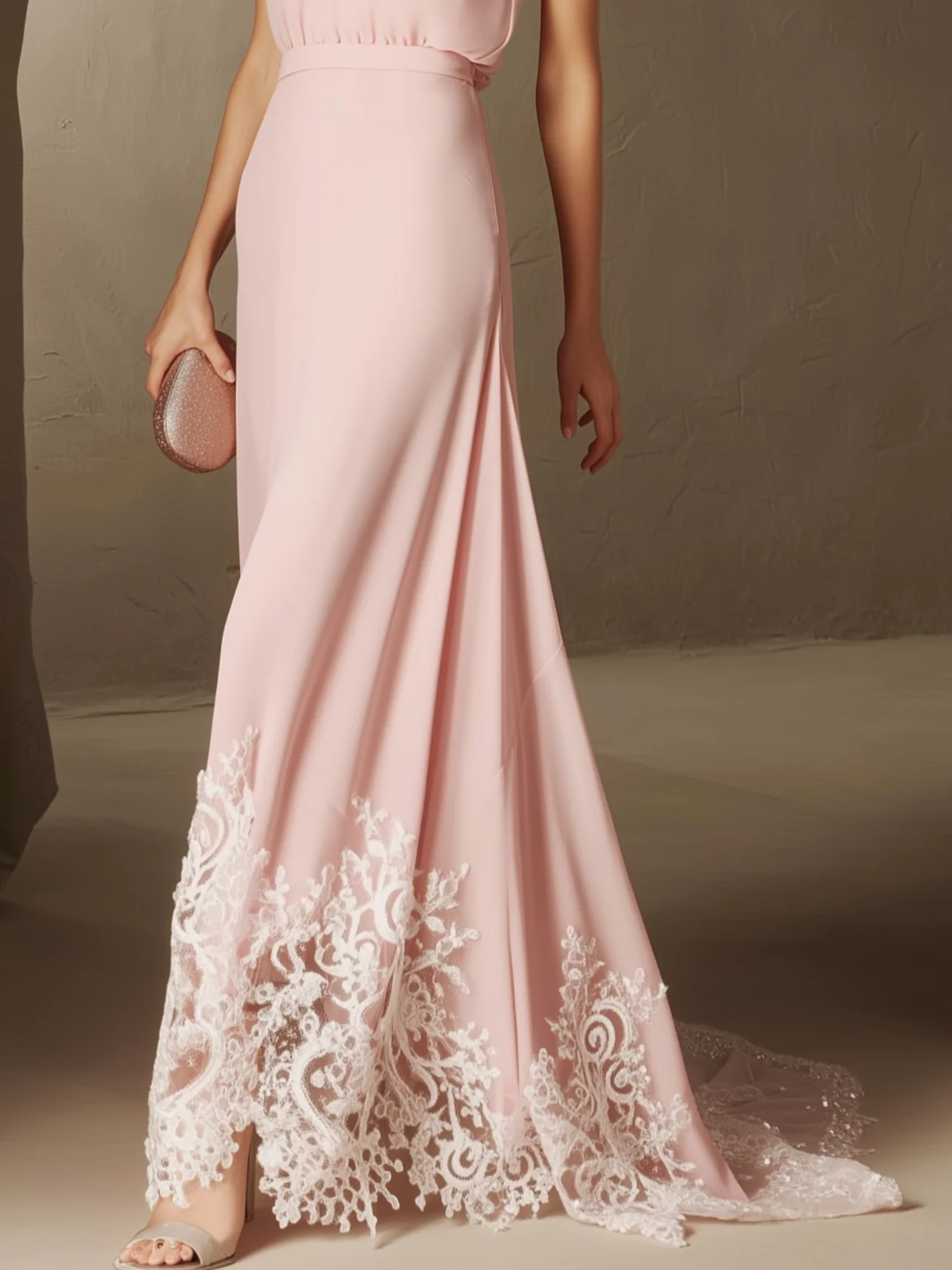 Pink Beaded Ruched Chiffon Halter Sleeveless A-Line Gown Dress