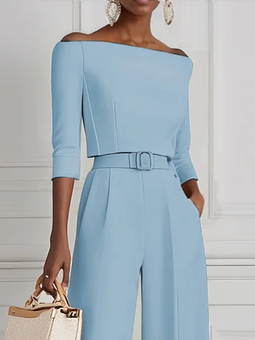 Women White Off The Shoulder Half Sleeve Dressy Jumpsuit