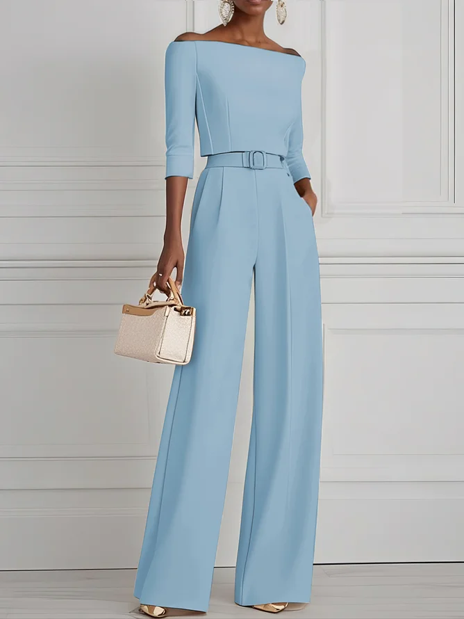 Women White Off The Shoulder Half Sleeve Dressy Jumpsuit