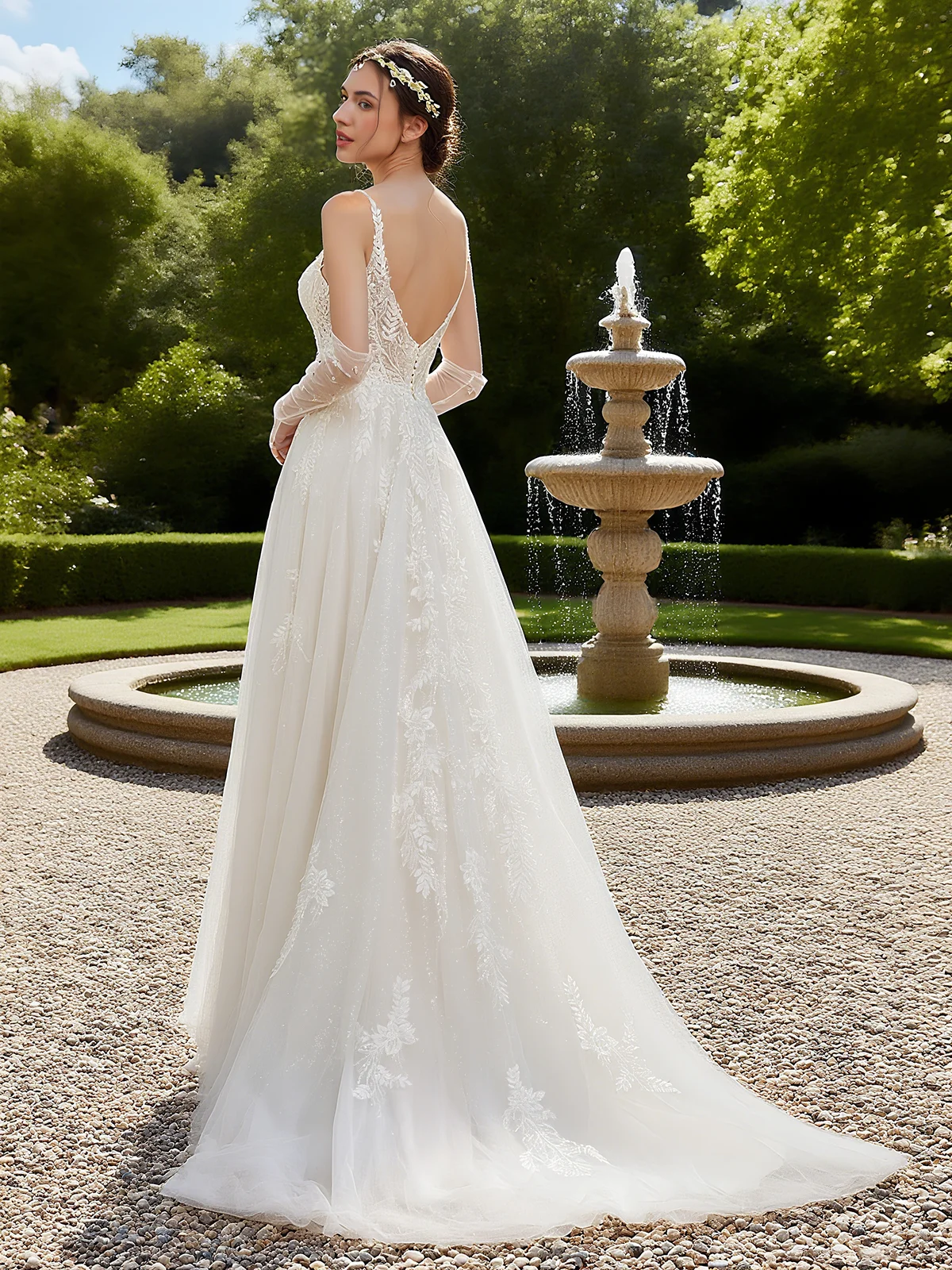 White Lace Bridal/Wedding Dress Spaghetti Sleeveless A-Line Gown