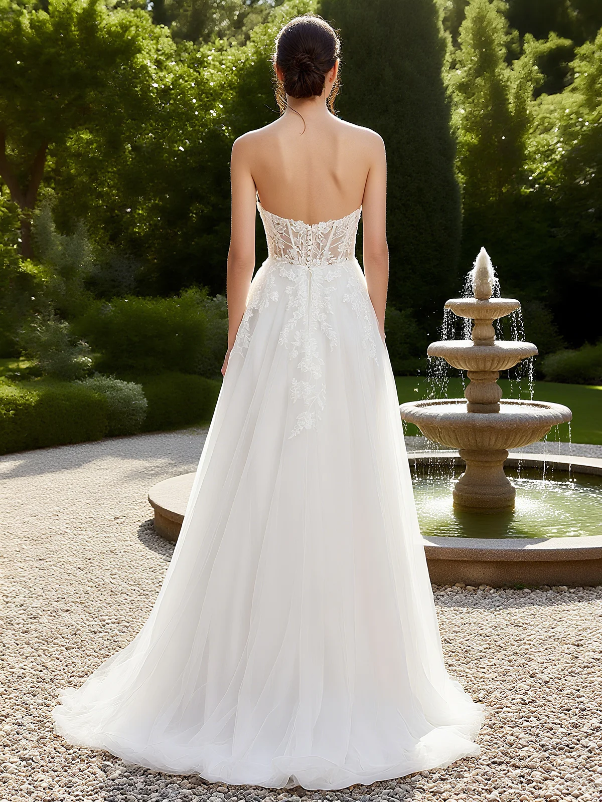 White Lace Bridal/Wedding Dress Strapless Sleeveless A-Line Gown