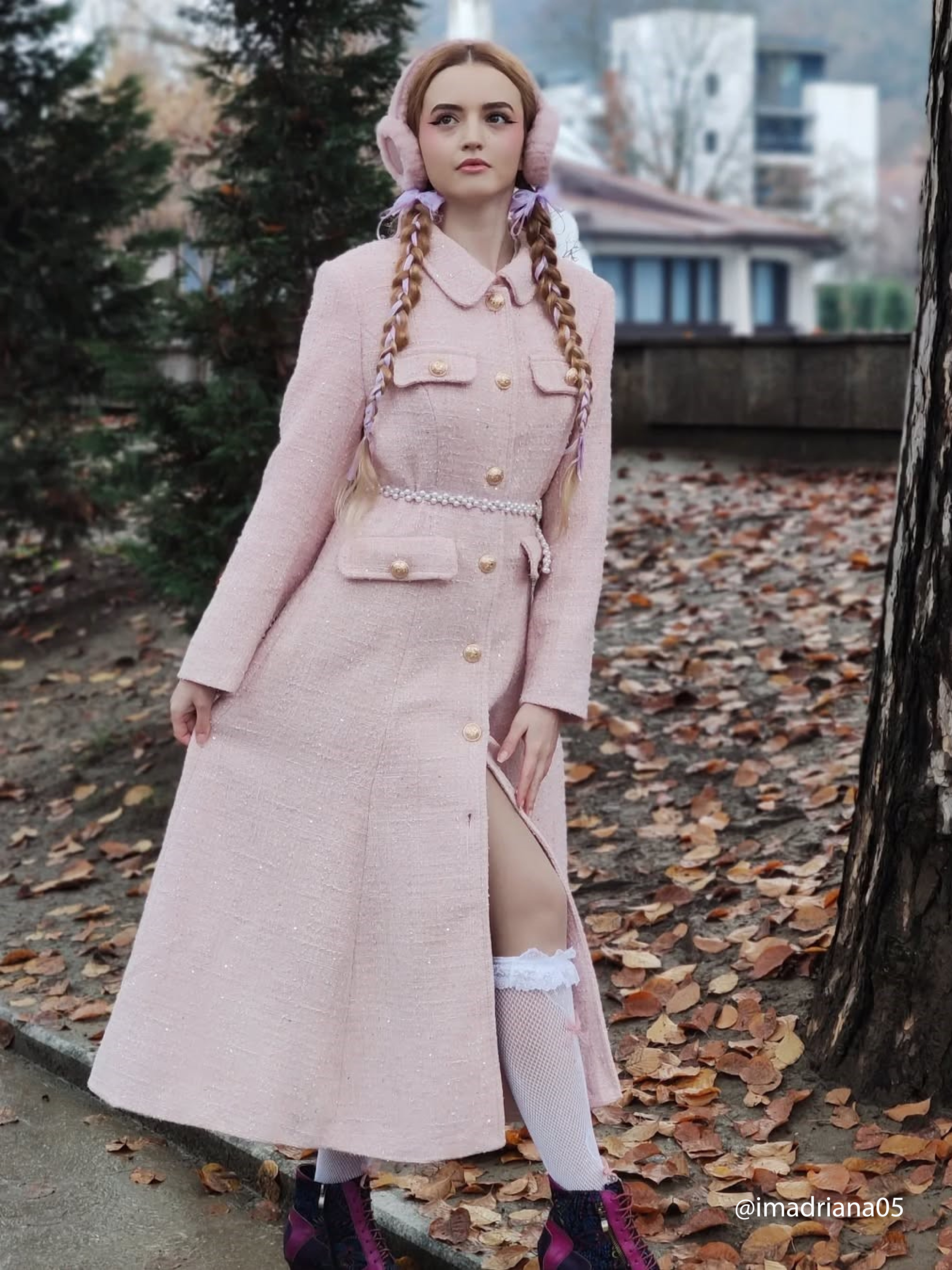 Pink Buckle Shawl CollarA-Line Blazer Midi Tweed Blazer Dress