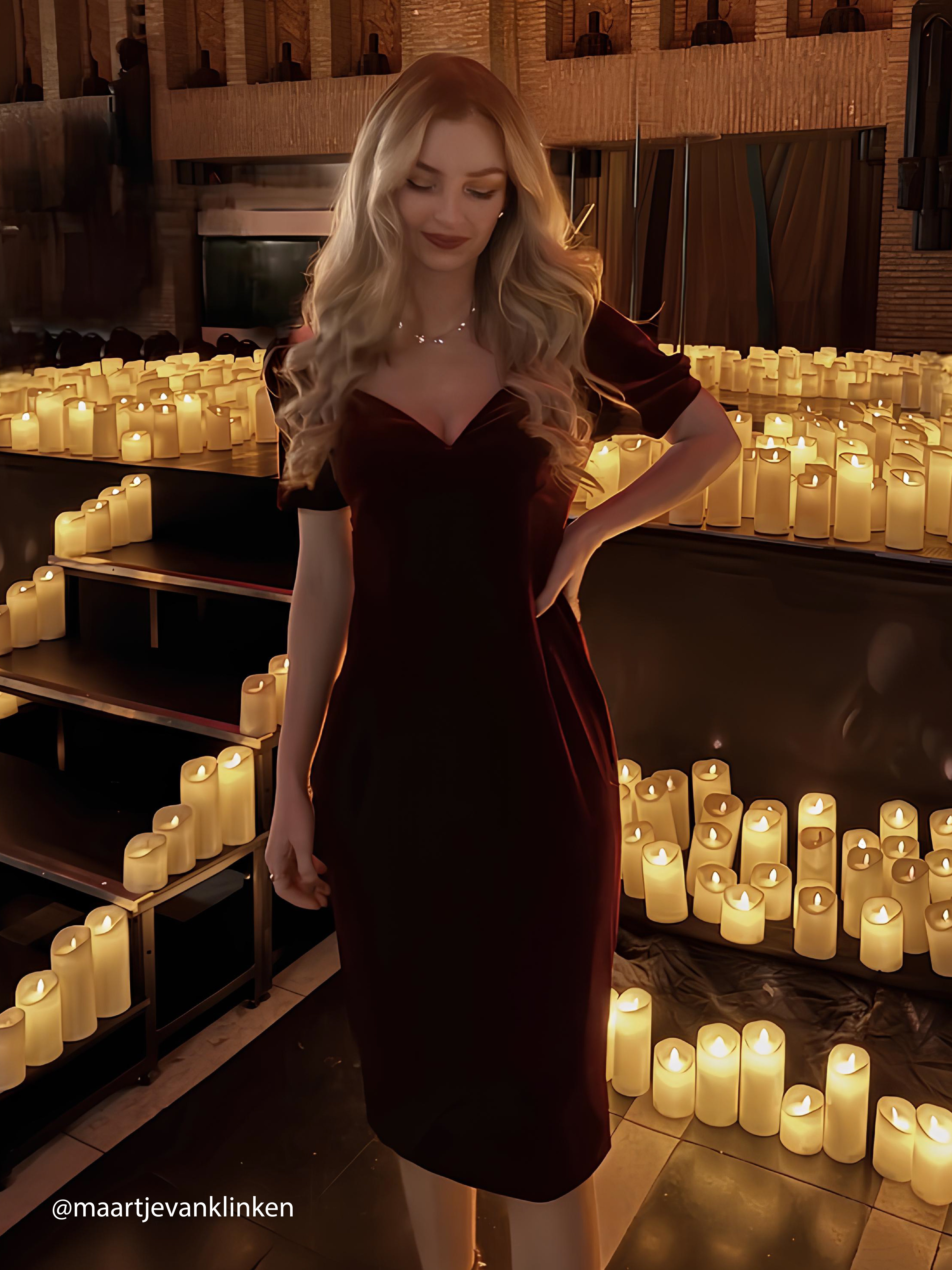 Wine Red Velvet Sweetheart Neckline Short Sleeve Puff Sleeve Sheath Midi Dress