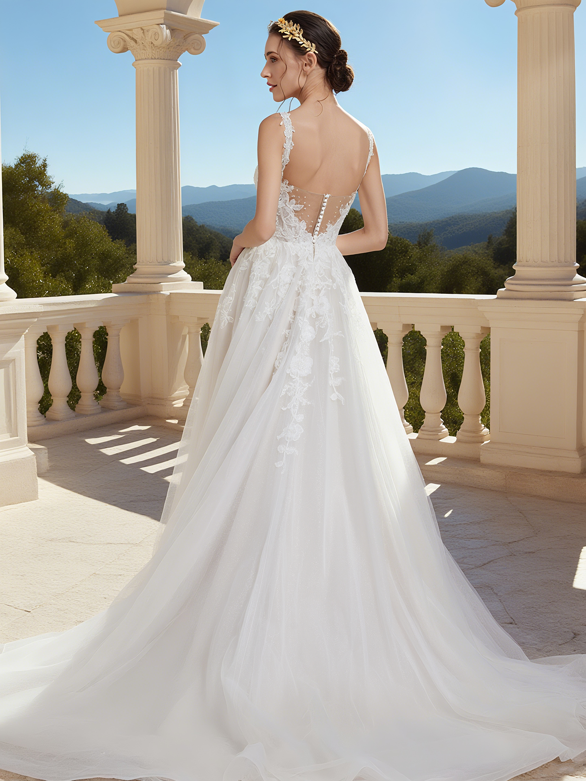 White Split Joint Ruched Bridal/Wedding Dress V Neck Sleeveless A-Line Gown