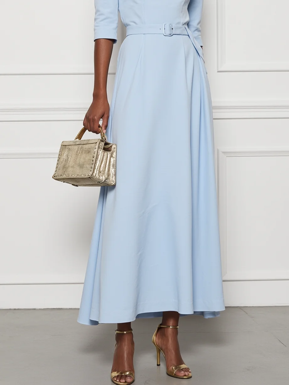 Light Blue Cotton Off The Shoulder Half Sleeve A-Line Maxi Dress