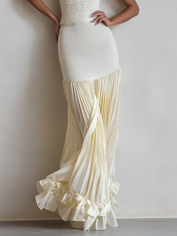Off White Ruched Split Joint Knit Spaghetti Sleeveless Sheath Maxi Dress