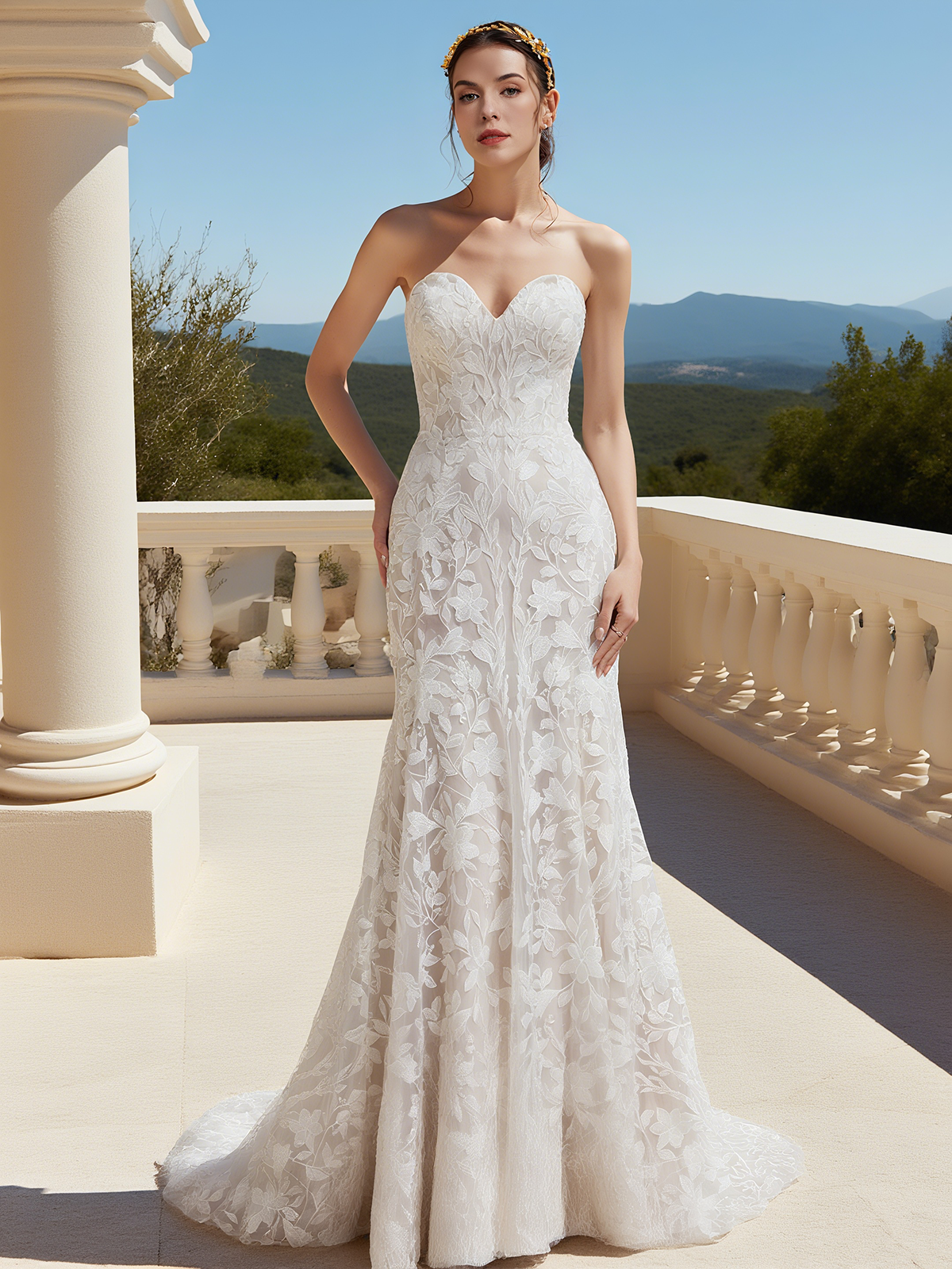 White Ruched Bridal/Wedding Dress Spaghetti Sleeveless A-Line Gown