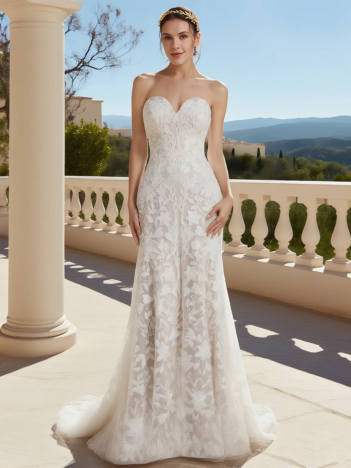 White Ruched Bridal/Wedding Dress Spaghetti Sleeveless A-Line Gown