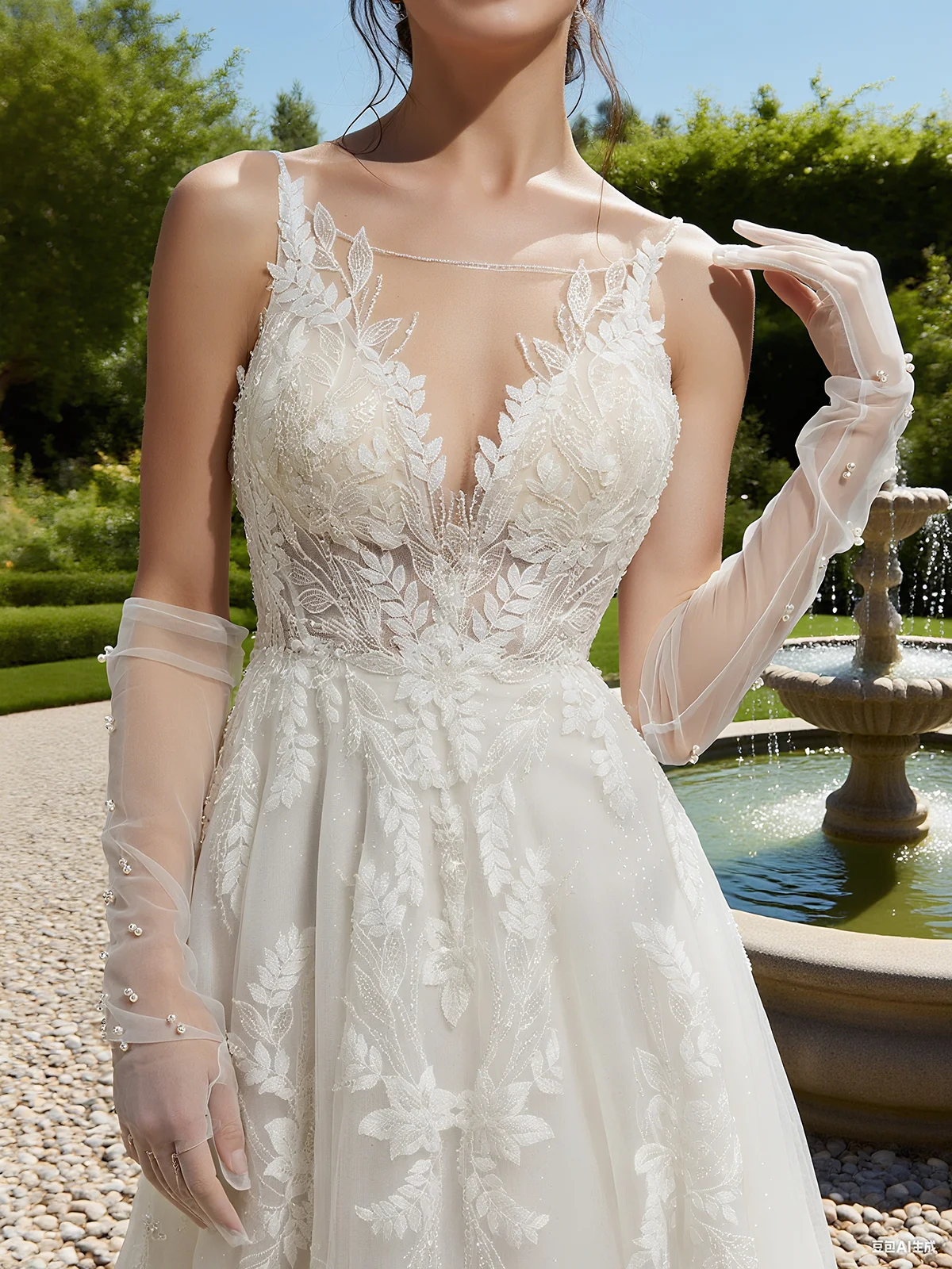 White Lace Bridal/Wedding Dress Spaghetti Sleeveless A-Line Gown