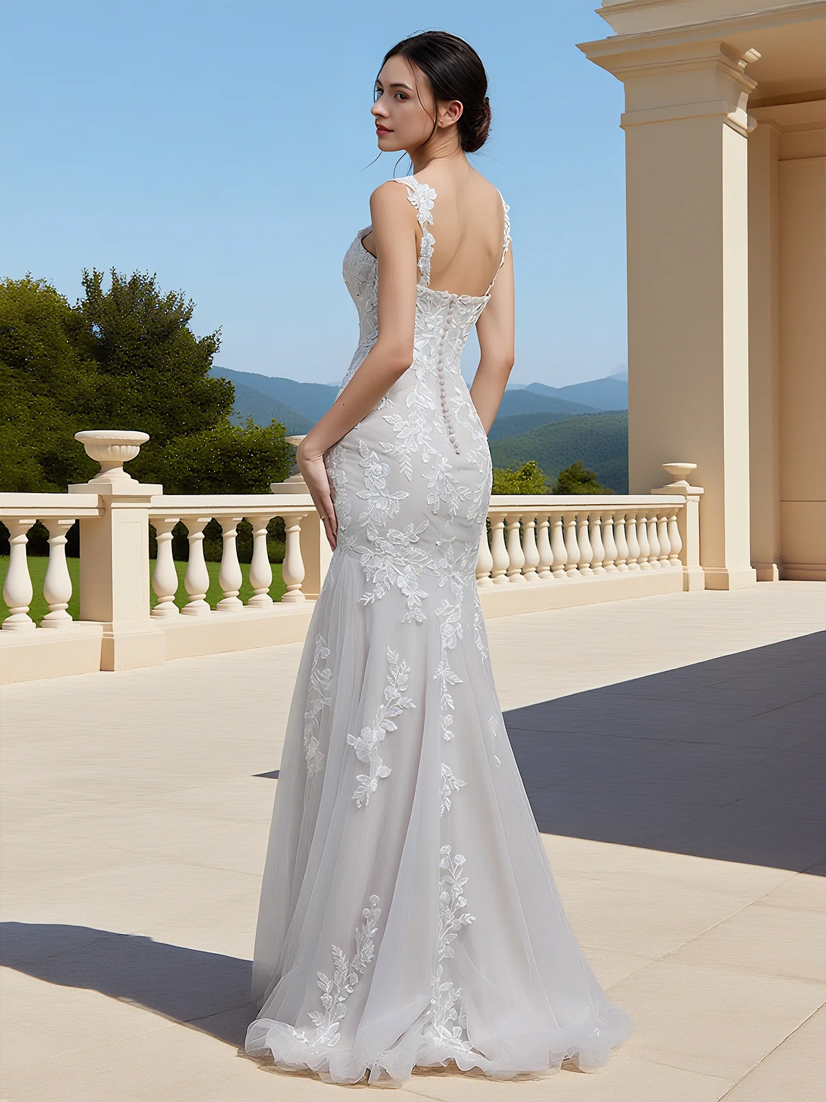 White Lace Bridal/Wedding Dress Spaghetti Gallus Mermaid Gown