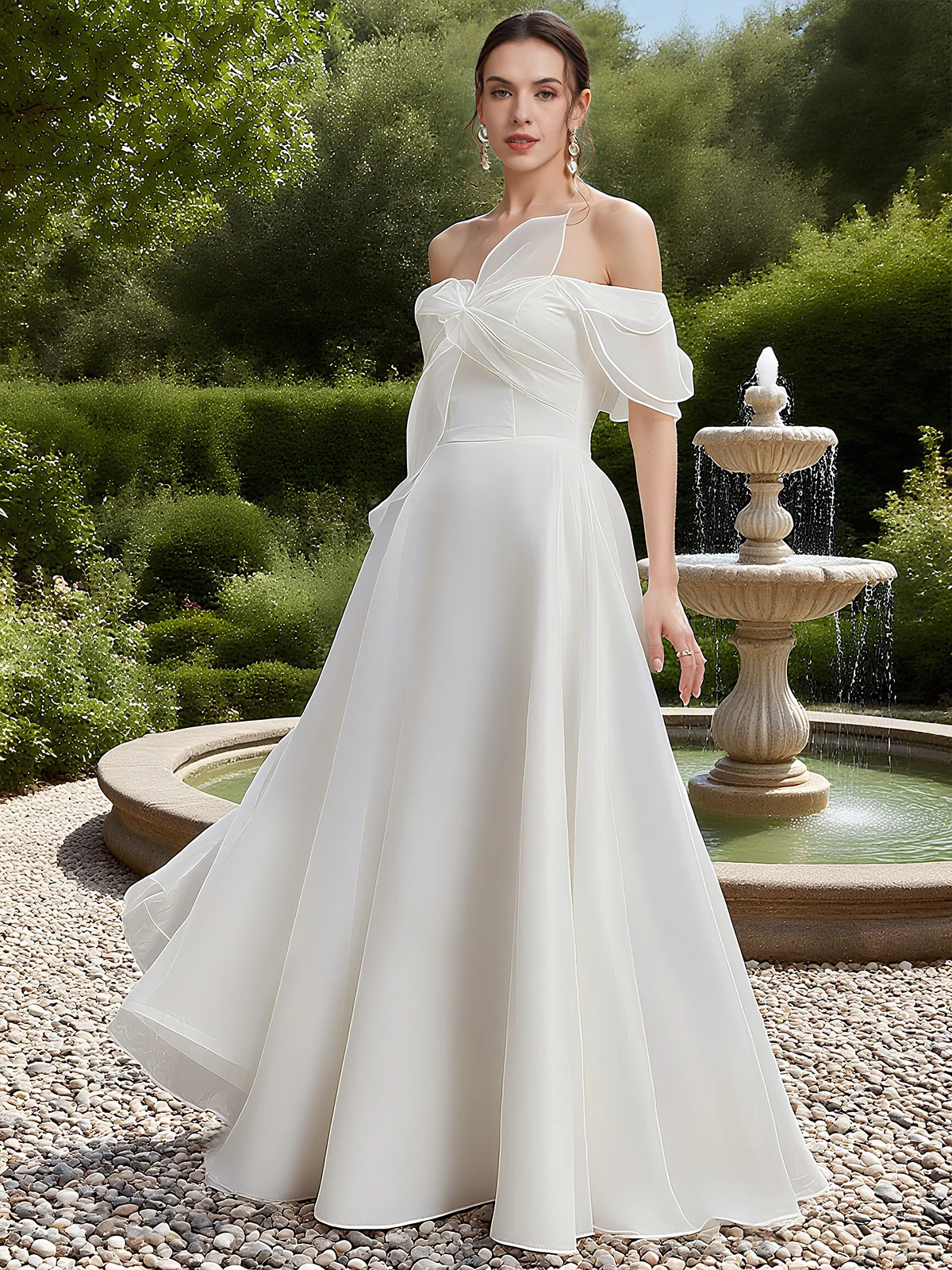 White Bridal/Wedding Dress Off The Shoulder Short Sleeve A-Line Gown