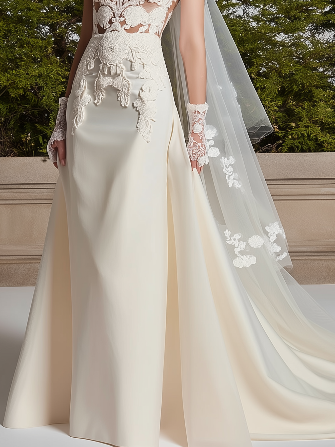 White Lace Hollow Out Wedding Dress Stand Collar Sleeveless Sheath Gown Dress