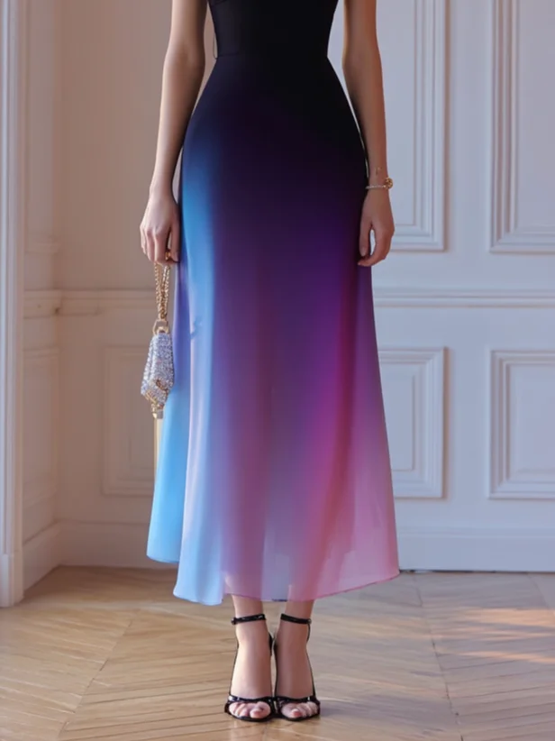 Purple Chiffon One Shoulder Sleeveless A-Line Maxi Dress