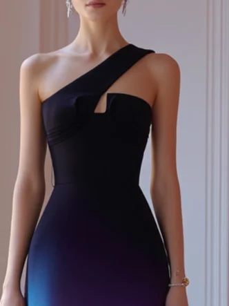 Purple Chiffon One Shoulder Sleeveless A-Line Maxi Dress