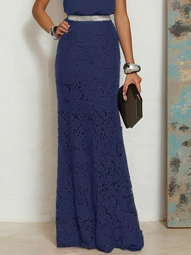 Purplish blue Rhinestone Ruched Lace Crew Neck Sleeveless Mermaid Gown Dress