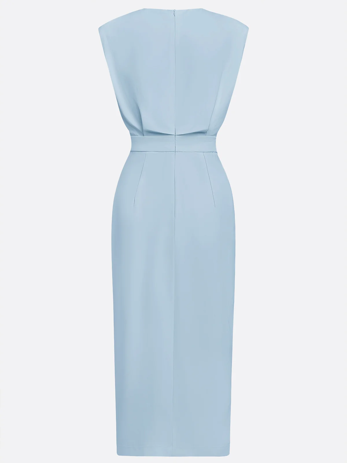 Off White Button Side-Slit Classic Crew Neck Sleeveless Sheath Midi Dress