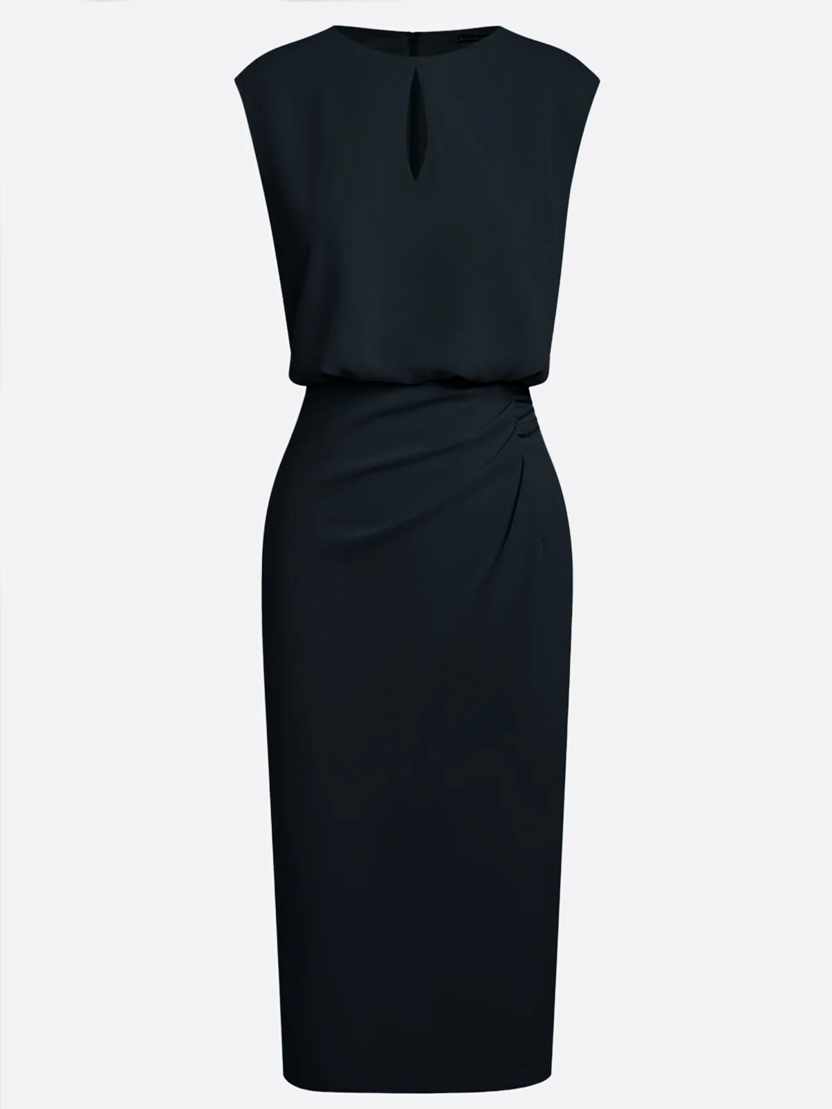Light Blue Ruched Cut Out Classic Crew Neck Cap Sleeve Sheath Midi Dress