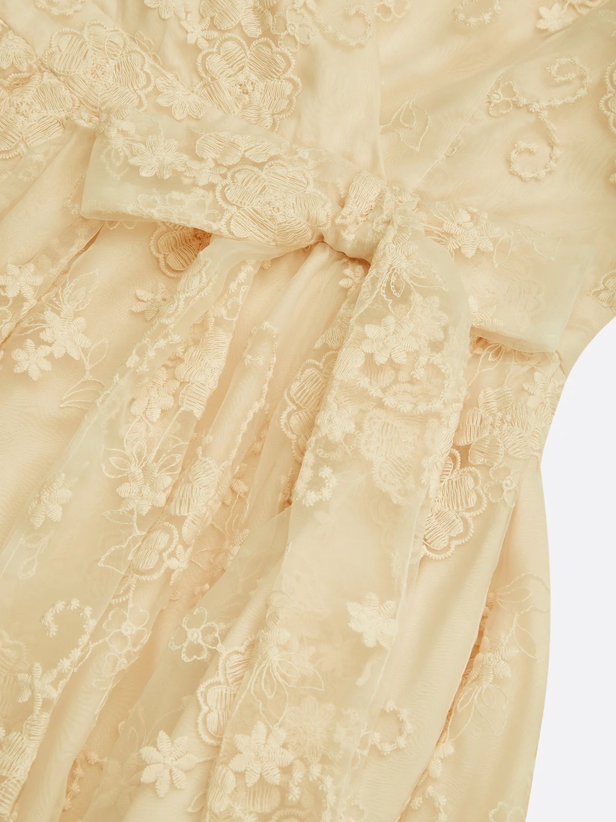 Light Pink Bow Embroidery Classic V Neck Sleeveless A-Line Midi Dress