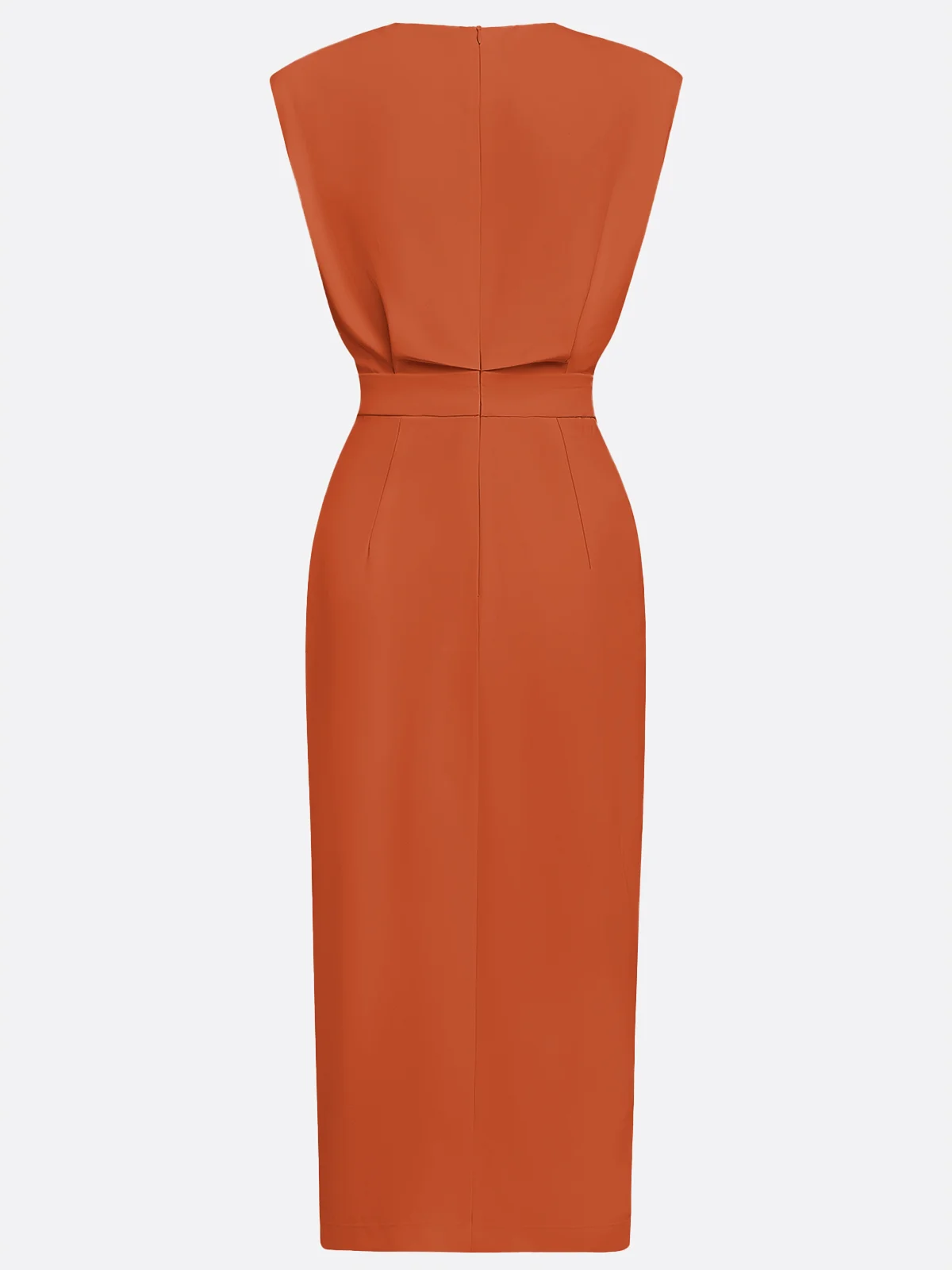 Off White Button Side-Slit Classic Crew Neck Sleeveless Sheath Midi Dress