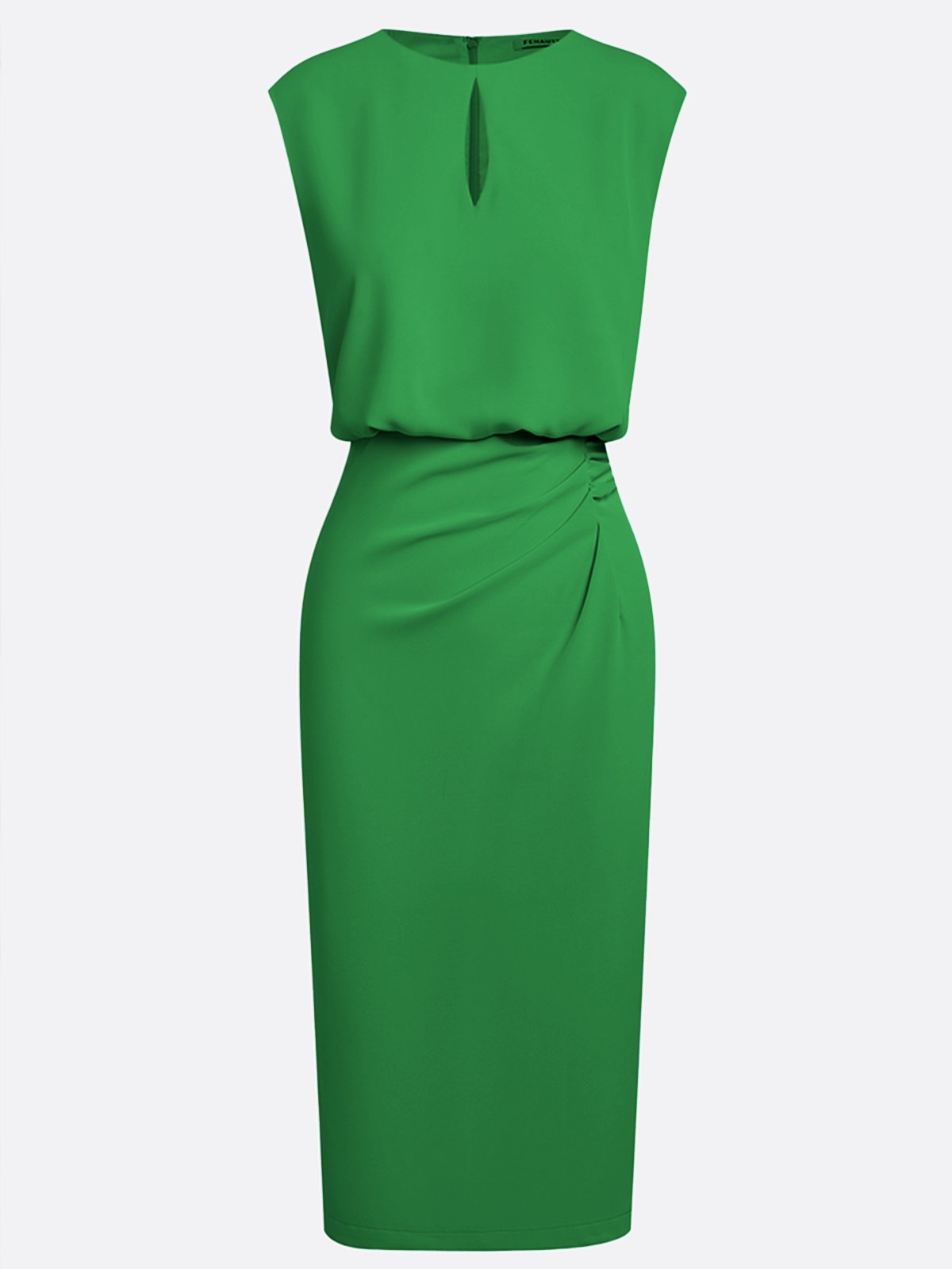 Light Blue Ruched Cut Out Classic Crew Neck Cap Sleeve Sheath Midi Dress