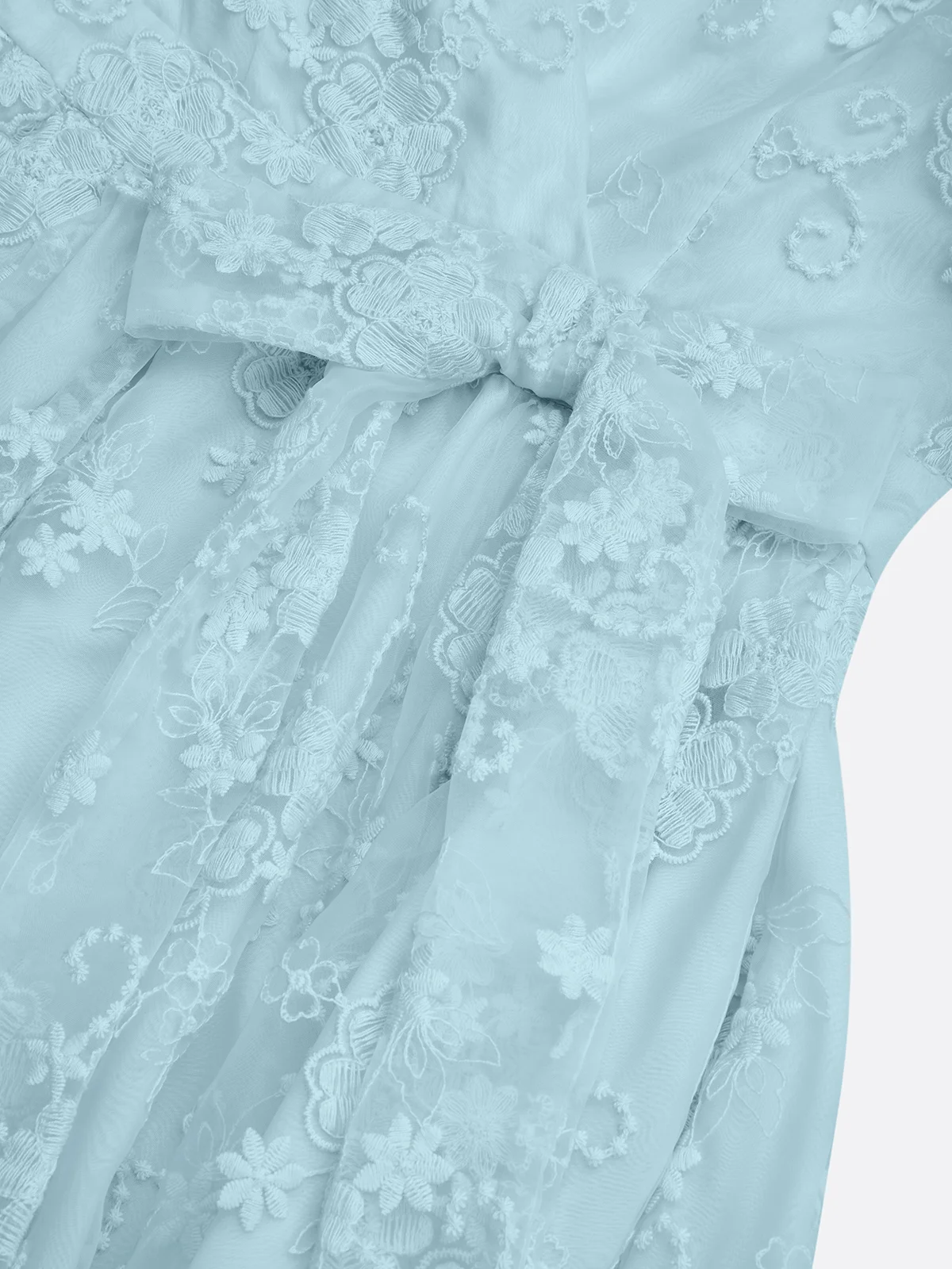 Light Blue Bow Embroidery Classic V Neck Sleeveless A-Line Midi Dress