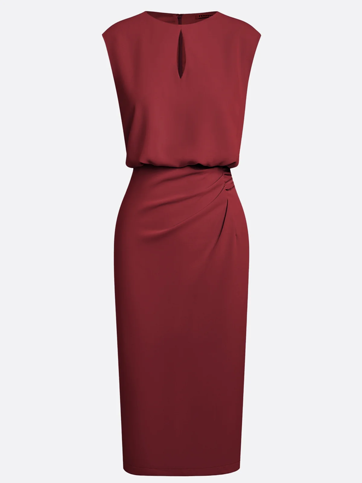 Light Blue Ruched Cut Out Classic Crew Neck Cap Sleeve Sheath Midi Dress