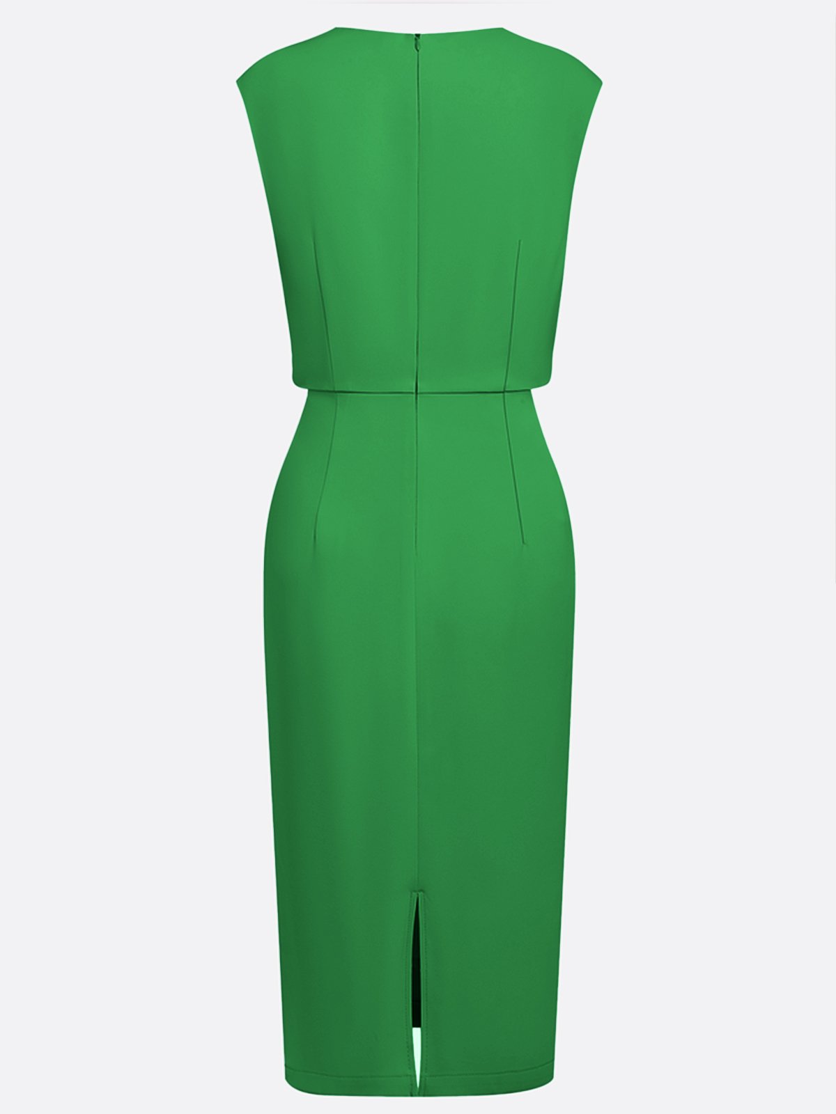 Light Blue Ruched Cut Out Classic Crew Neck Cap Sleeve Sheath Midi Dress