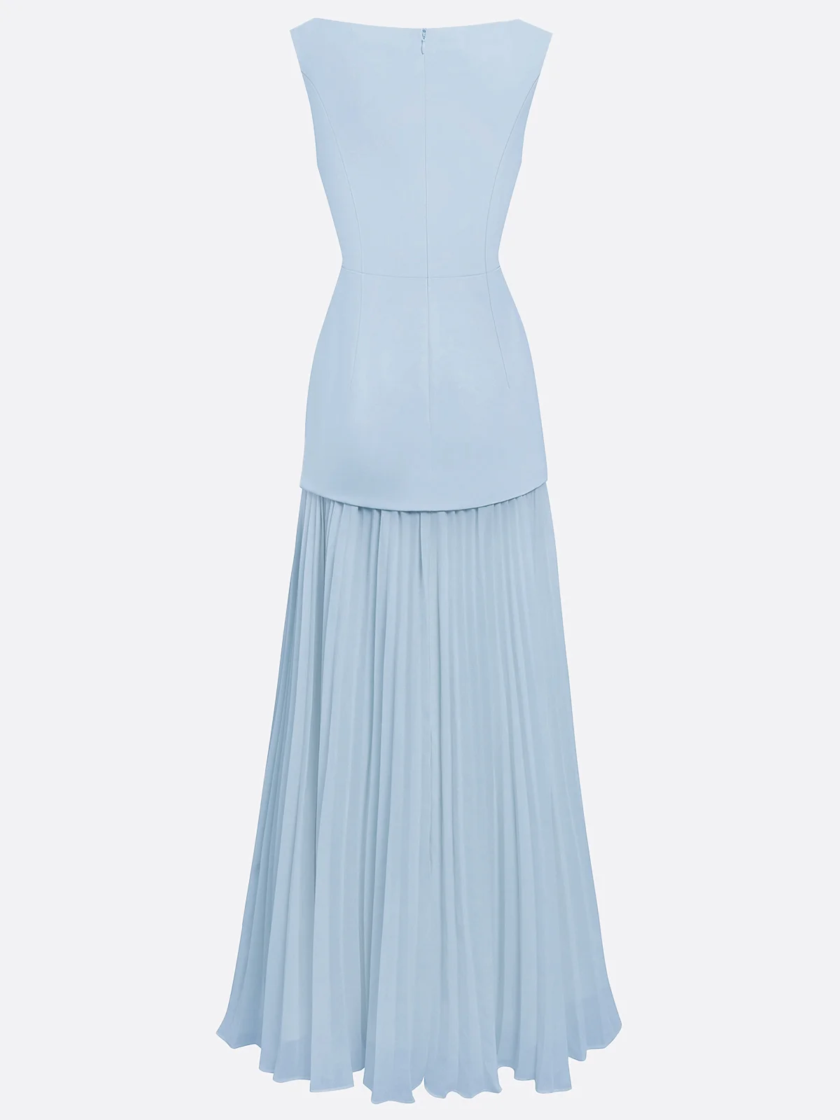Off White Pleated Classic Boat Neck Sleeveless A-Line Maxi Dress