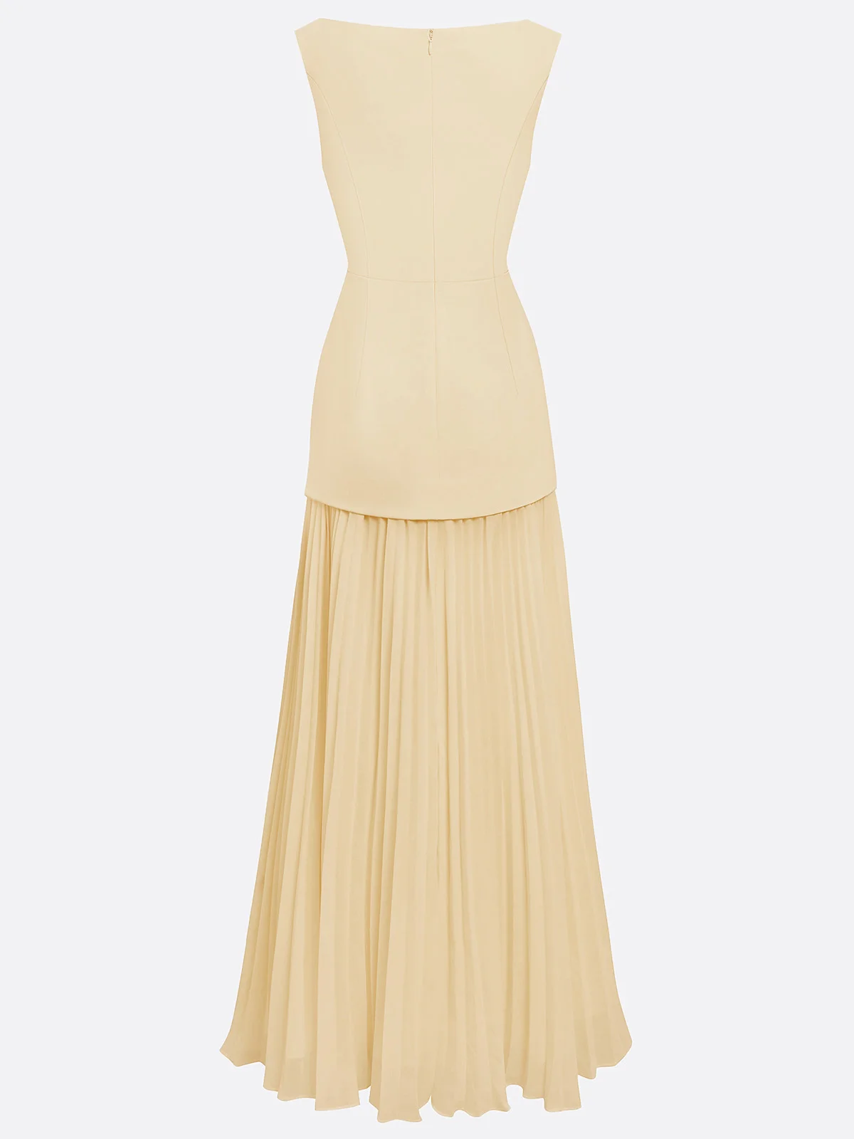 Off White Pleated Classic Boat Neck Sleeveless A-Line Maxi Dress