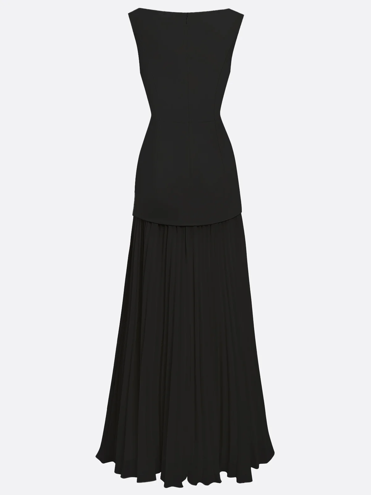 Off White Pleated Classic Boat Neck Sleeveless A-Line Maxi Dress