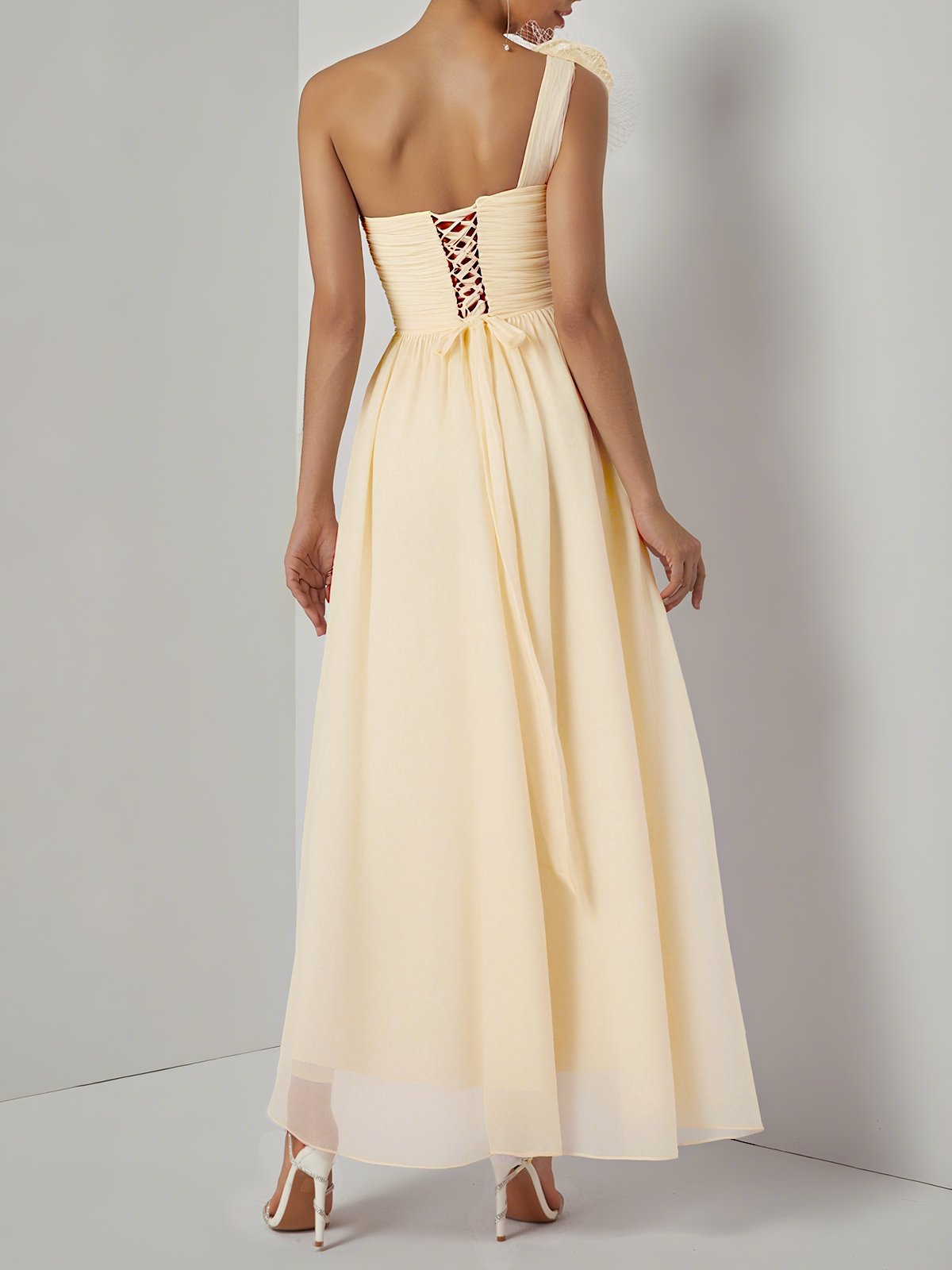 Pink 3D Floral Chiffon One Shoulder Sleeveless Sheath Gown Dress