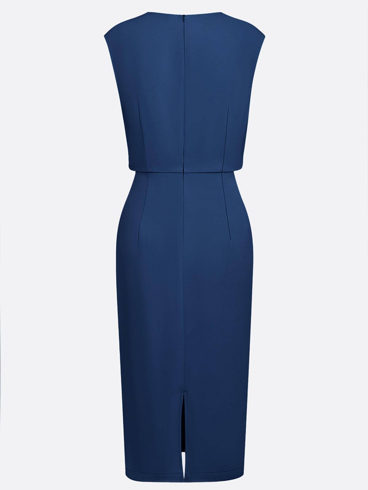 Purplish Blue Ruched Cut Out Classic Crew Neck Cap Sleeve Sheath Midi Dress