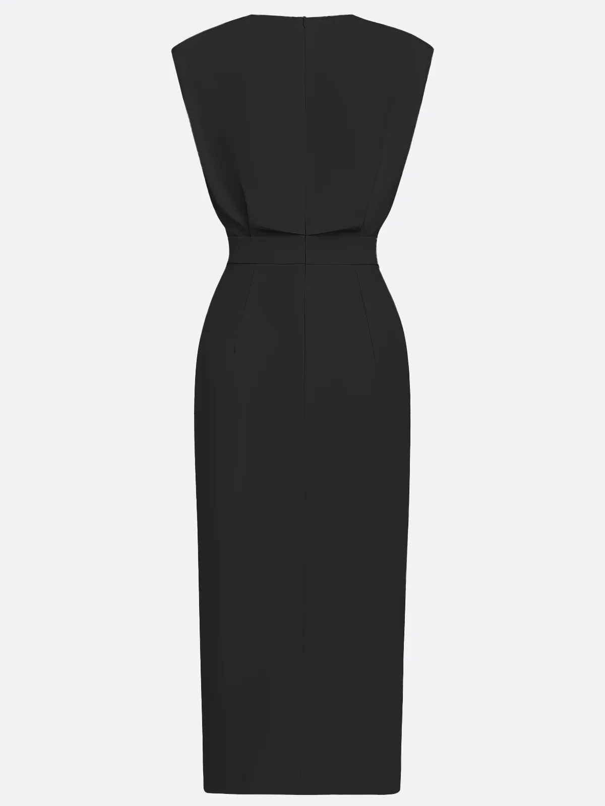 Off White Button Side-Slit Classic Crew Neck Sleeveless Sheath Midi Dress