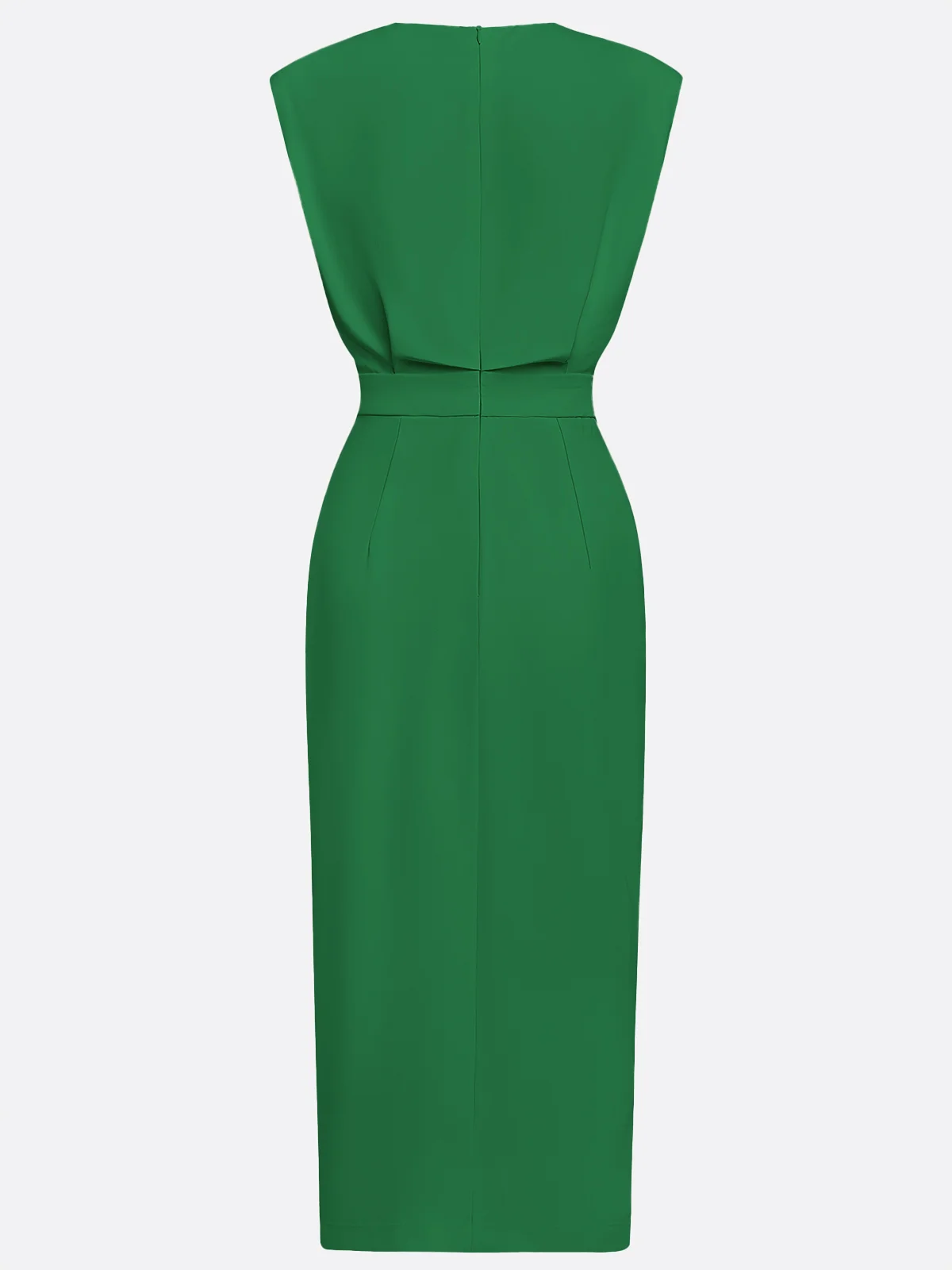 Off White Button Side-Slit Classic Crew Neck Sleeveless Sheath Midi Dress