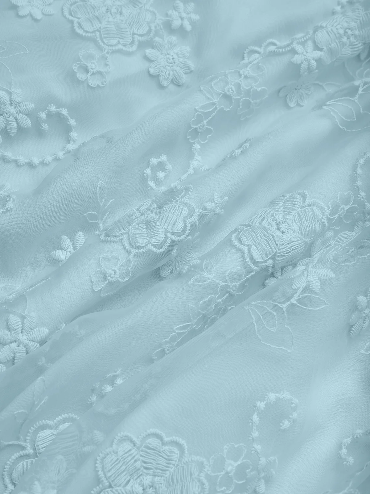 Light Blue Bow Embroidery Classic V Neck Sleeveless A-Line Midi Dress