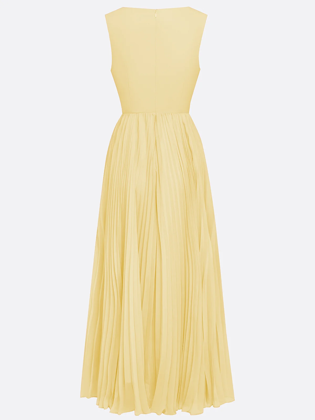 Orange Hollow Out Pleated Chiffon Crew Neck Sleeveless A-Line Maxi Dress