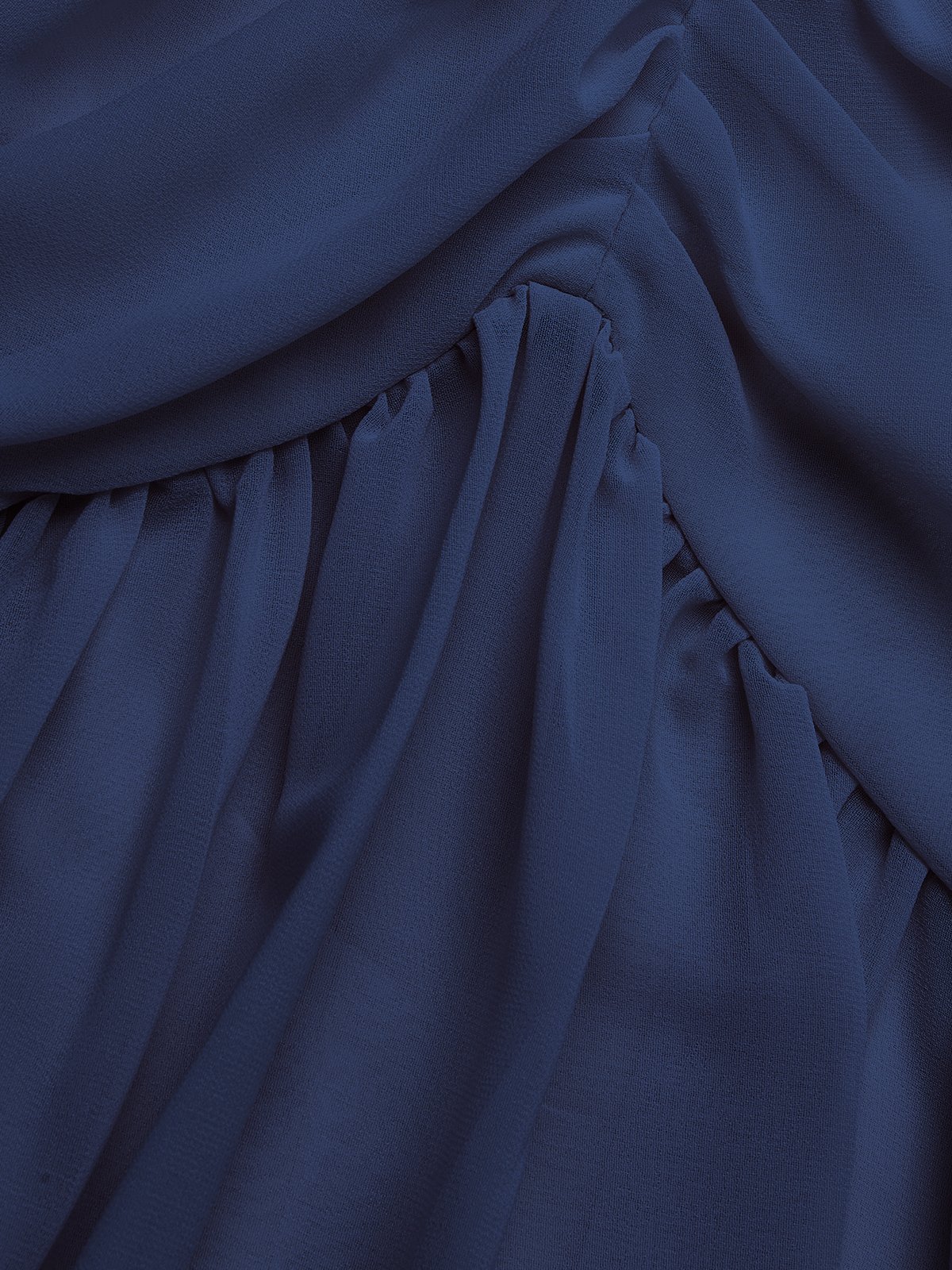 Purplish Blue Shirred Ruched Chiffon Lotus Leaf Collar Cap Sleeve Ruffle Sleeve Mermaid Midi Dress