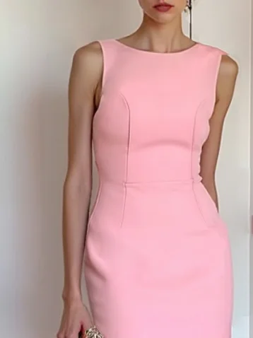 Pink Split Joint Peplum Classic Boat Neck Sleeveless Mermaid Maxi Dress