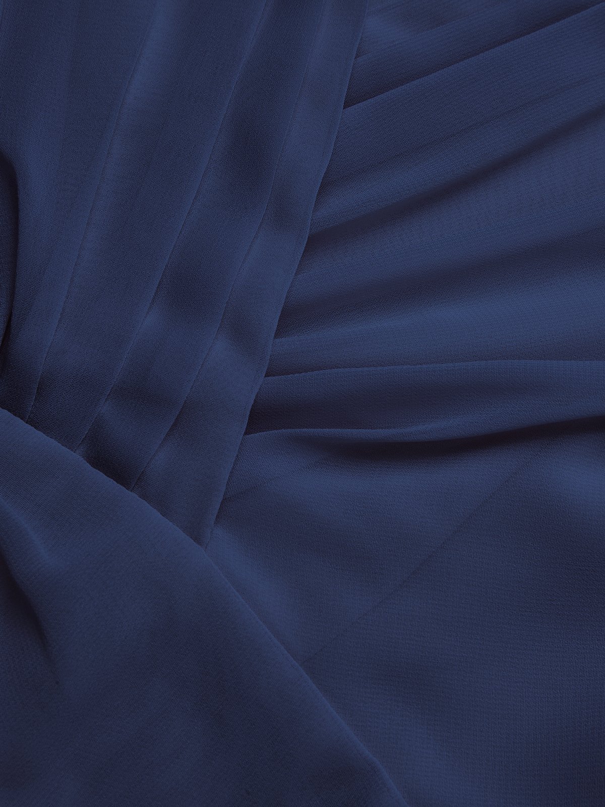 Purplish Blue Shirred Ruched Chiffon Lotus Leaf Collar Cap Sleeve Ruffle Sleeve Mermaid Midi Dress