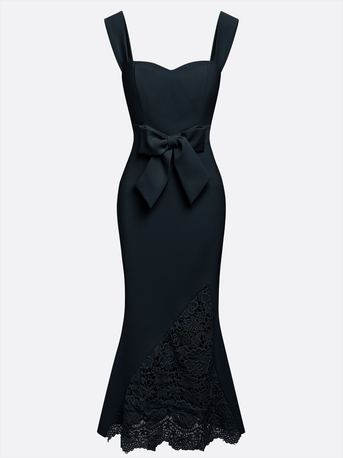 Light Blue Bow Lace Sweetheart Neckline Mermaid Maxi Dress