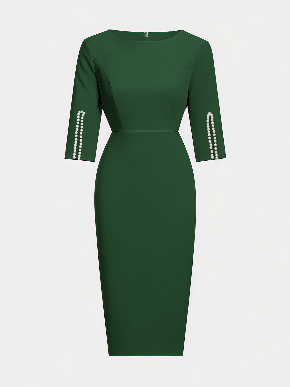 White Imitation Pearls Classic Crew Neck Half Sleeve Sheath Midi Dress