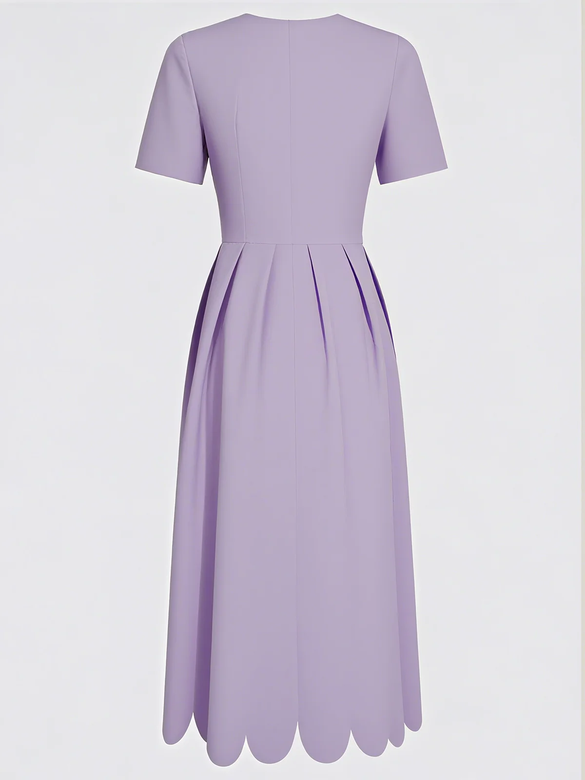 Black Asymmetric Classic Scalloped Square Neck Short Sleeve A-Line Midi Dress