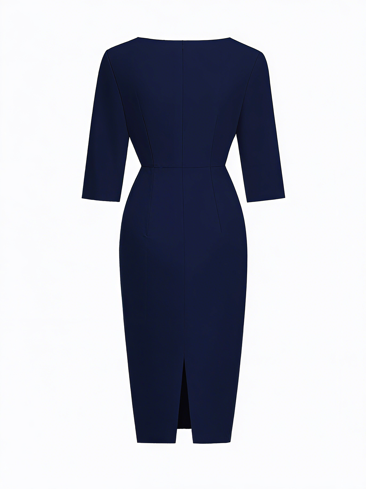 Purplish blue Imitation Pearls Classic Crew Neck Half Sleeve Sheath Midi Dress