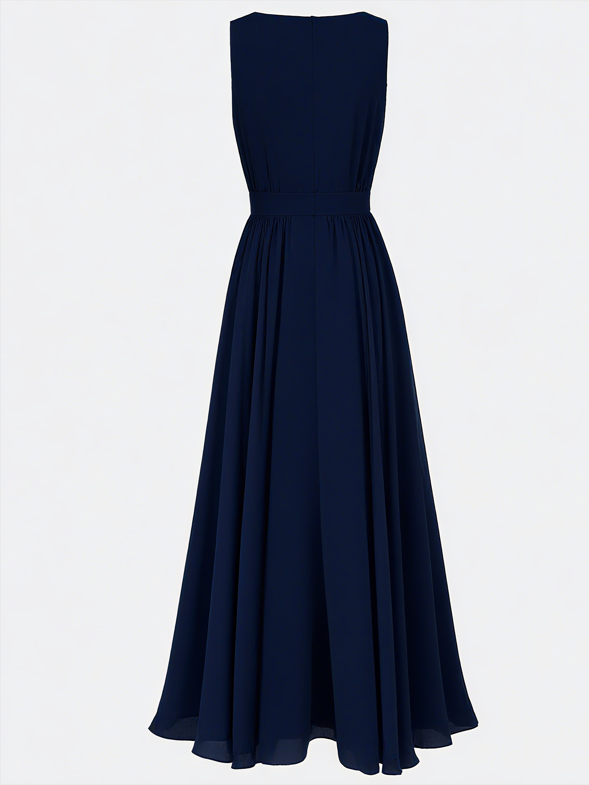 Purplish blue 3D Floral Pleated Chiffon V Neck Sleeveless A-Line Maxi Dress